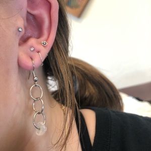 homemade three hooped white stone earrings